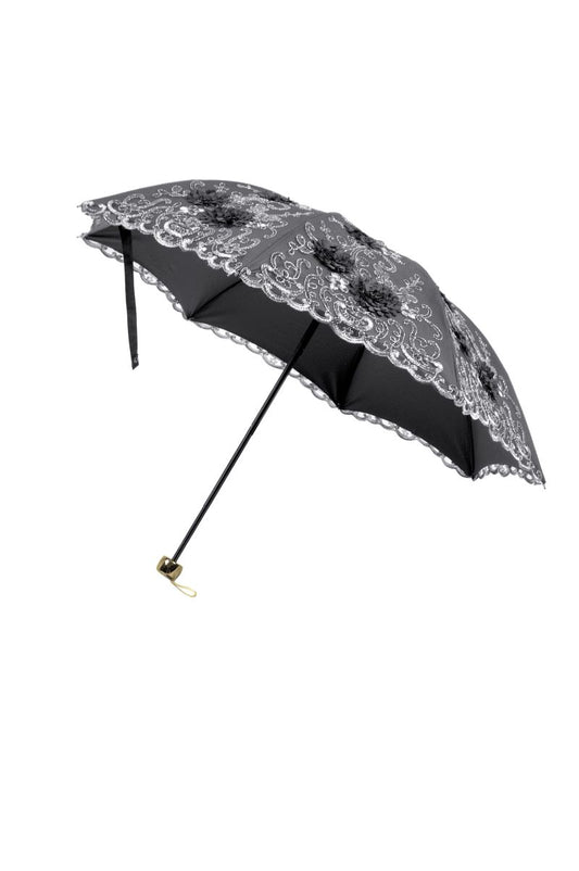 Schwarz/Weißer Sonnenschirm The Secret Garden Parasol floraler Stickerei von Dark In Love