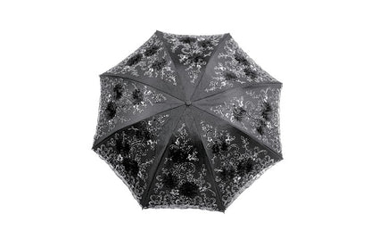Schwarz/Weißer Sonnenschirm The Secret Garden Parasol floraler Stickerei von Dark In Love