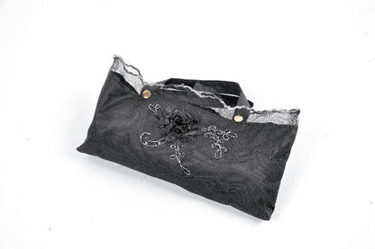 Schwarz/Weißer Sonnenschirm The Secret Garden Parasol floraler Stickerei von Dark In Love