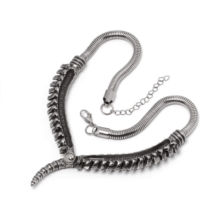 Silberfarbene Kette Thoracic Collar Kette in Form einer Wirbelsäule von Alchemy