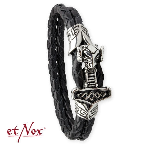 Schwarzes Lederarmband Thors Hammer Armband von etNox