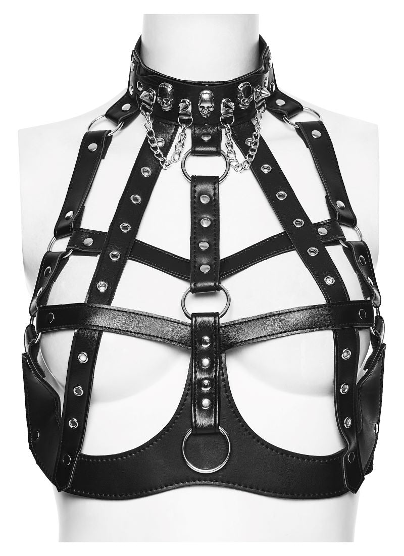 Schwarzer Harness Torturetta Bust Harness mit Zierösen von Punk Rave