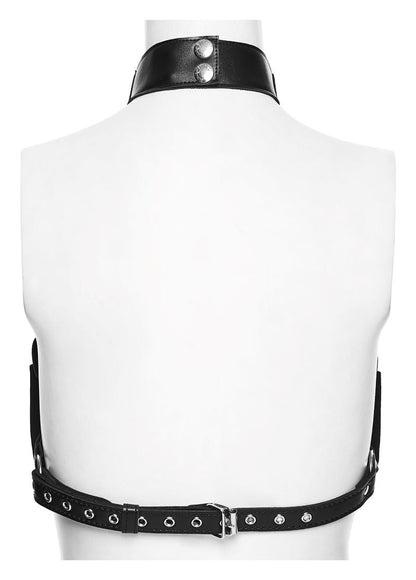 Schwarzer Harness Torturetta Bust Harness mit Zierösen von Punk Rave