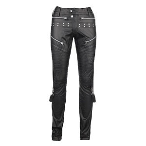 Schwarze Kunstlederhose Sew Pants Wetlook mit vielen Details von Zügellos