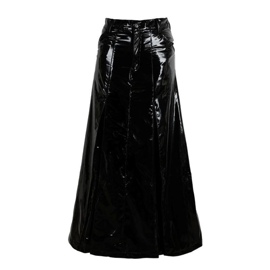 Schwarzer, langer Rock Man Skirt PVC in Lackoptik von Zügellos