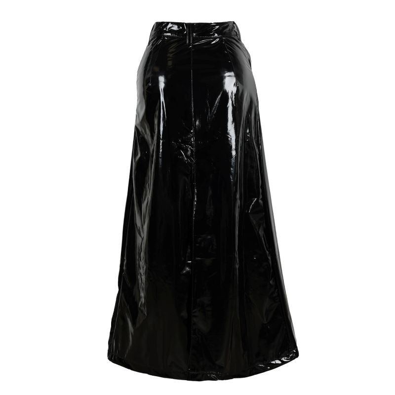 Schwarzer, langer Rock Man Skirt PVC in Lackoptik von Zügellos