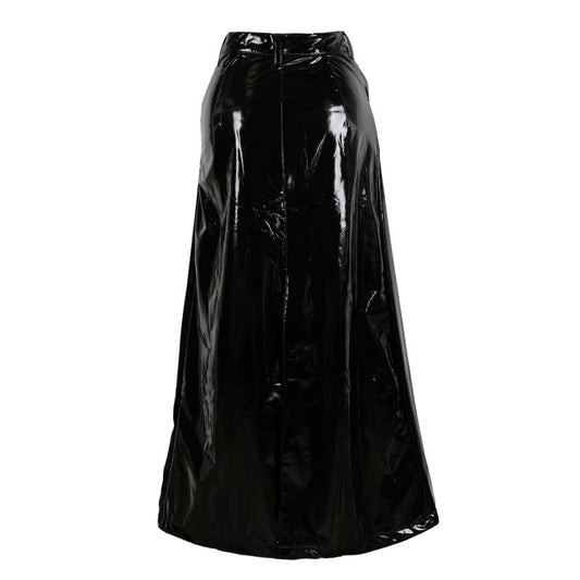 Schwarzer, langer Rock Man Skirt PVC in Lackoptik von Zügellos