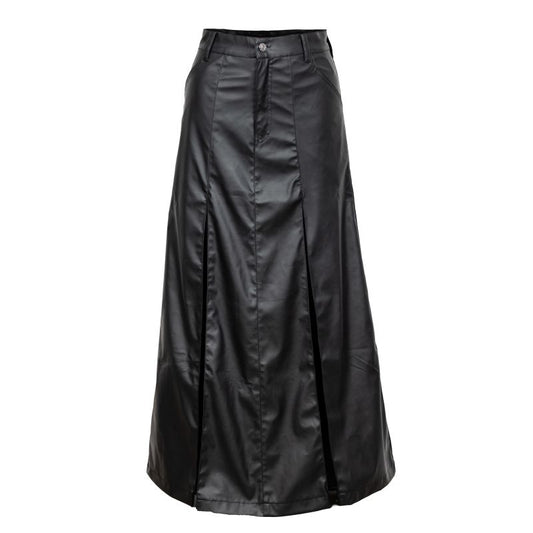 Schwarzer, langer Rock Man Skirt Wetlook von Zügellos