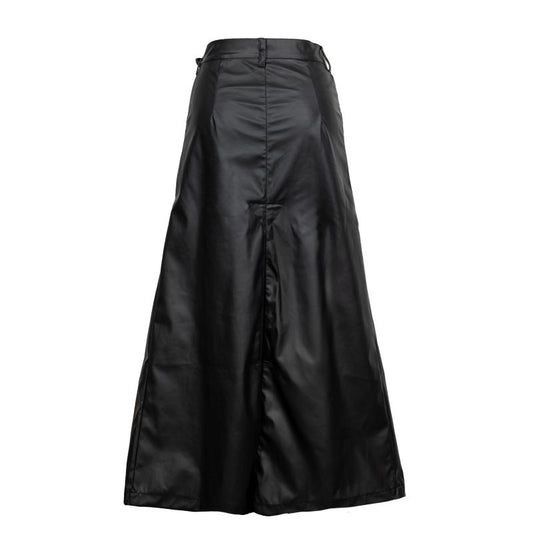 Schwarzer, langer Rock Man Skirt Wetlook von Zügellos