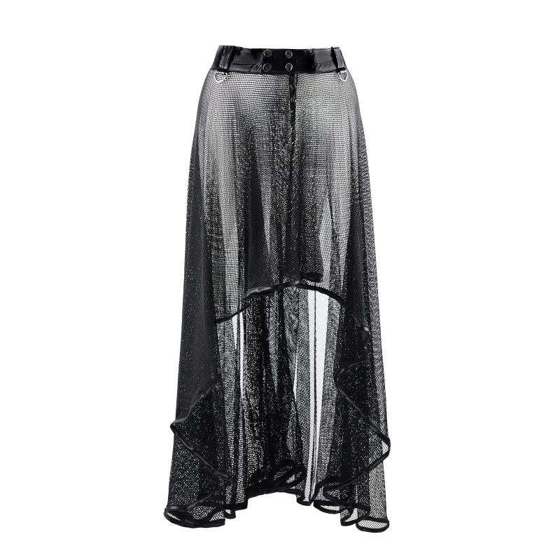 Schwarzer, langer Rock Erotic Long Skirt PVC mit Meshstoff und Lackoptikbund von Zügellos