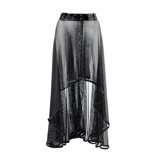 Schwarzer, langer Rock Erotic Long Skirt PVC mit Meshstoff und Lackoptikbund von Zügellos