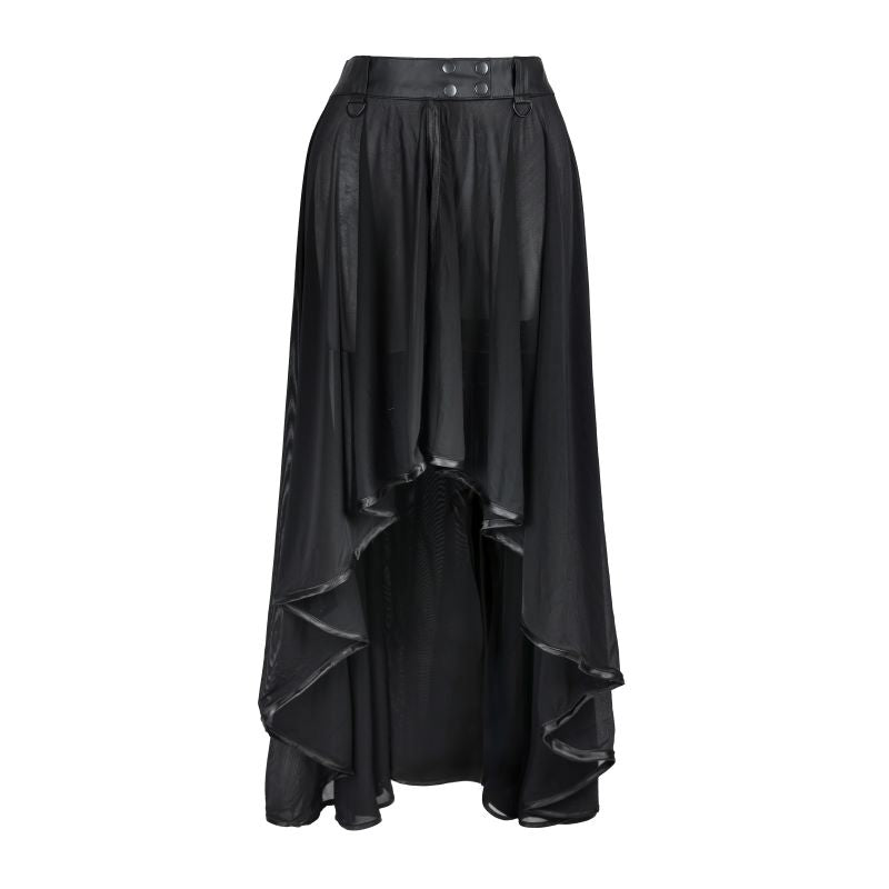 Schwarzer, langer Rock Erotic Long Skirt Wetlook mit Meshstoff und Wetlookbund von Zügellos