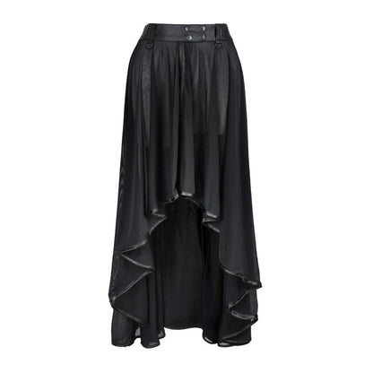 Schwarzer, langer Rock Erotic Long Skirt Wetlook mit Meshstoff und Wetlookbund von Zügellos