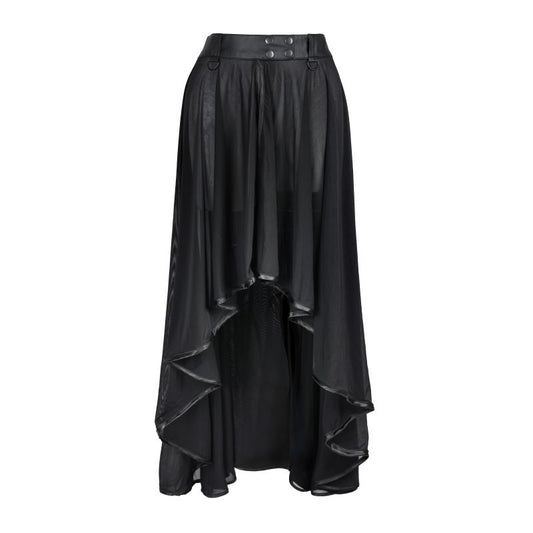 Schwarzer, langer Rock Erotic Long Skirt Wetlook mit Meshstoff und Wetlookbund von Zügellos