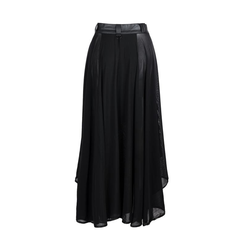 Schwarzer, langer Rock Erotic Long Skirt Wetlook mit Meshstoff und Wetlookbund von Zügellos