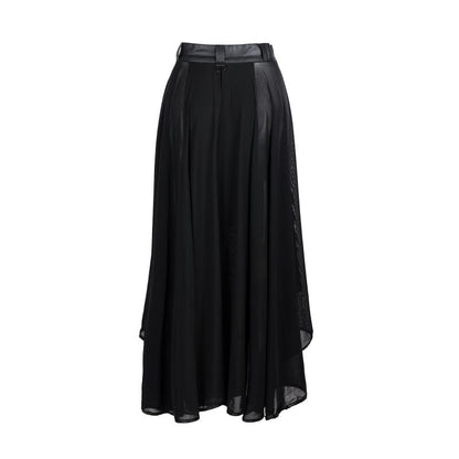 Schwarzer, langer Rock Erotic Long Skirt Wetlook mit Meshstoff und Wetlookbund von Zügellos