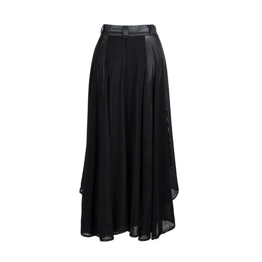 Schwarzer, langer Rock Erotic Long Skirt Wetlook mit Meshstoff und Wetlookbund von Zügellos