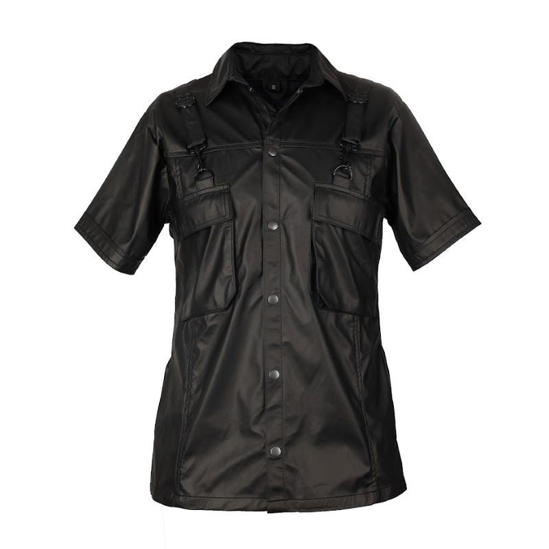 Schwarzes Hemd Combat Shirt Wetlook mit Wetlookstoff von Zügellos