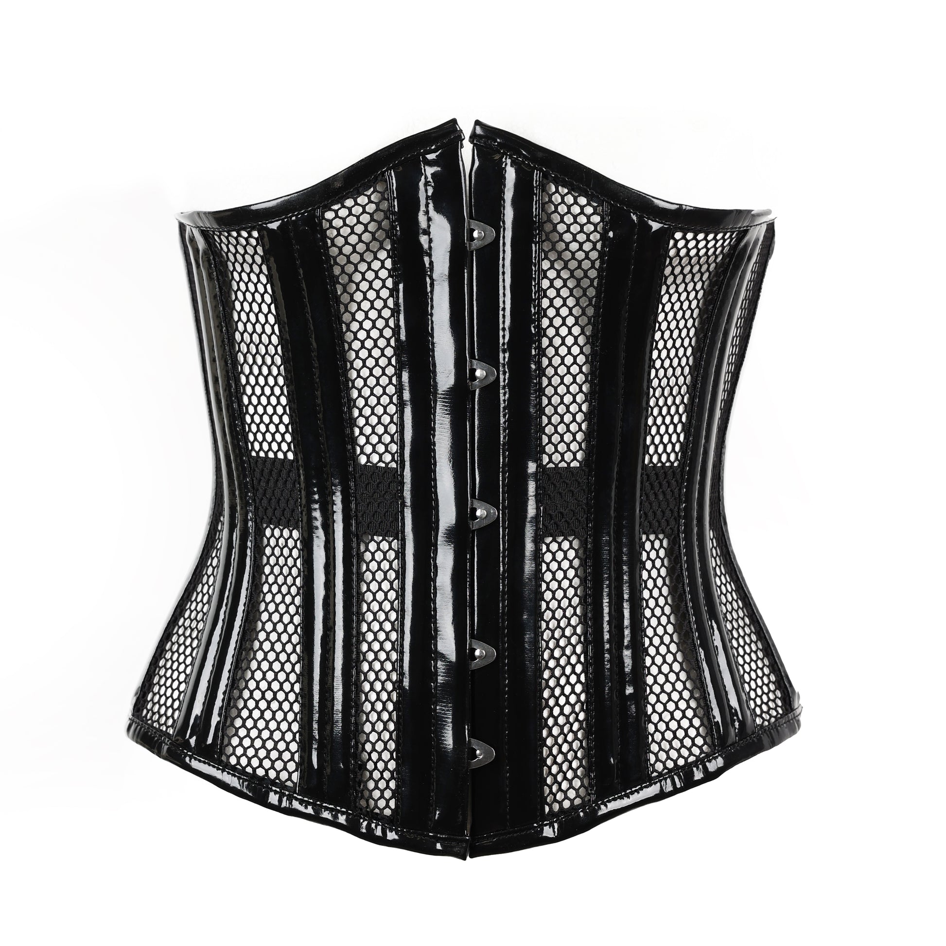 Schwarze, glänzende Corsage Underbust Corsage Net/PVC mit Netzeinsätzen von Azzazzinz