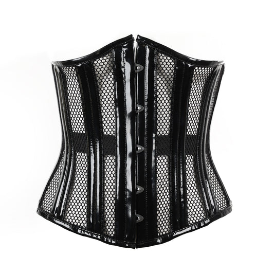 Schwarze, glänzende Corsage Underbust Corsage Net/PVC mit Netzeinsätzen von Azzazzinz