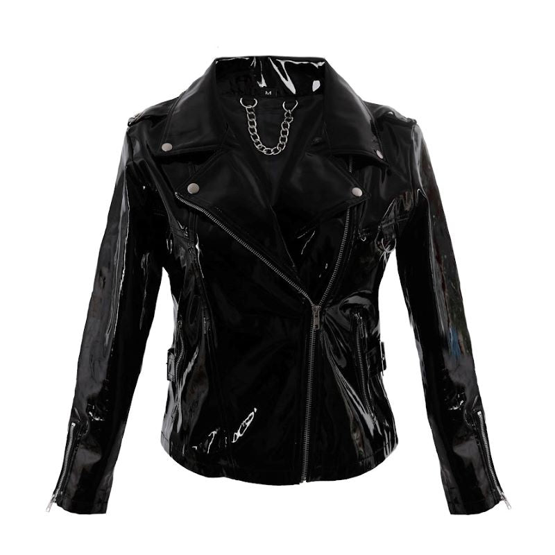 Schwarze Jacke Biker Lady Jacket PVC in Lackoptik von Zügellos