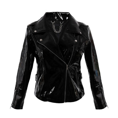 Schwarze Jacke Biker Lady Jacket PVC in Lackoptik von Zügellos