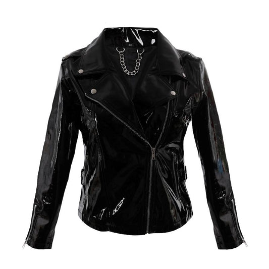 Schwarze Jacke Biker Lady Jacket PVC in Lackoptik von Zügellos