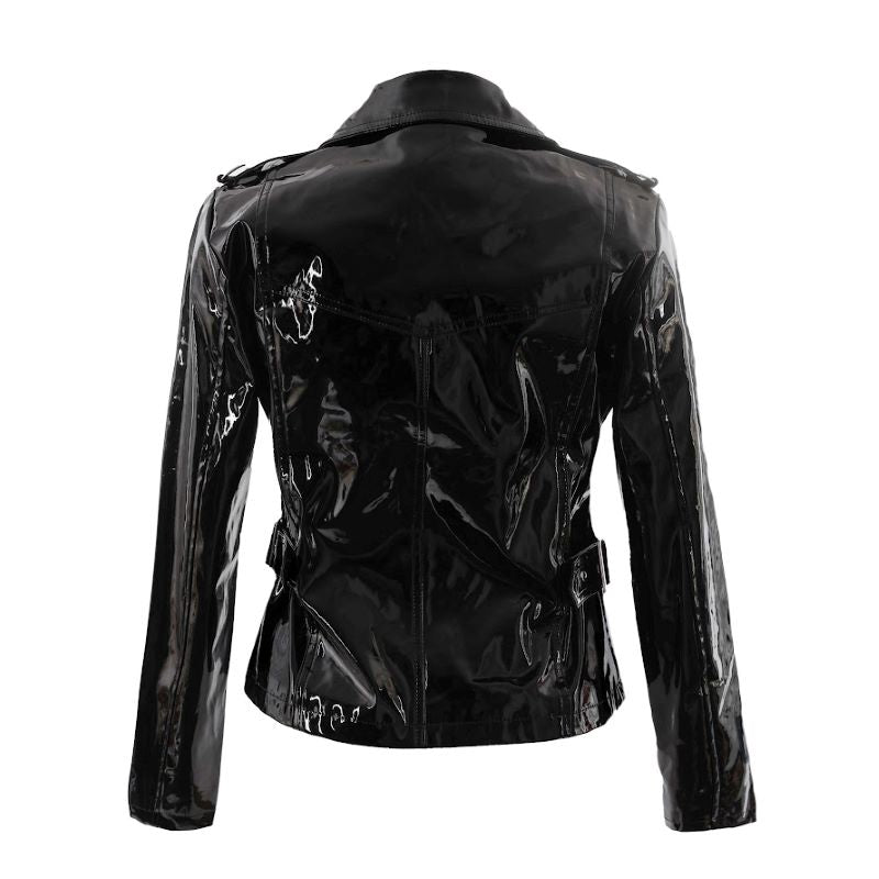 Schwarze Jacke Biker Lady Jacket PVC in Lackoptik von Zügellos