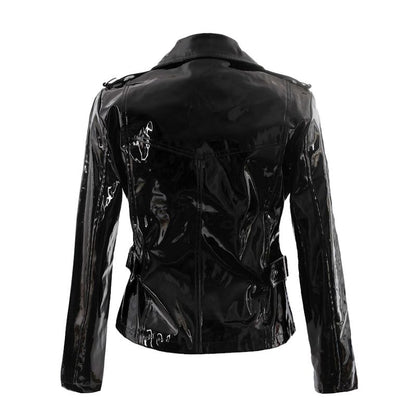 Schwarze Jacke Biker Lady Jacket PVC in Lackoptik von Zügellos