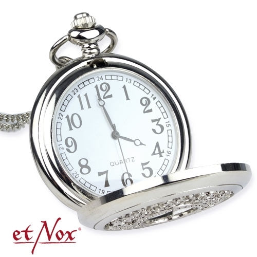Silberfarbene Taschenuhr Vintage Time mit aufklappbarem Deckel von etNox