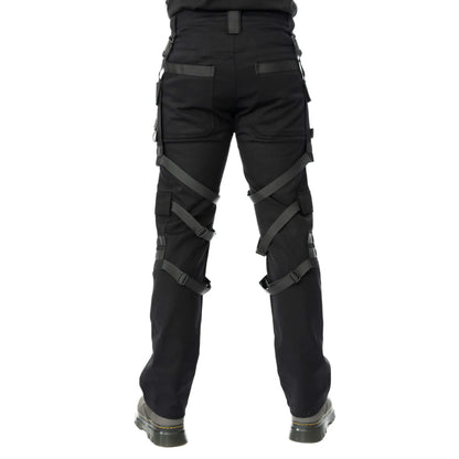 Schwarze Hose URBAN PANTS mit Riemenapplikationen und mehreren Taschen von Chemical Black