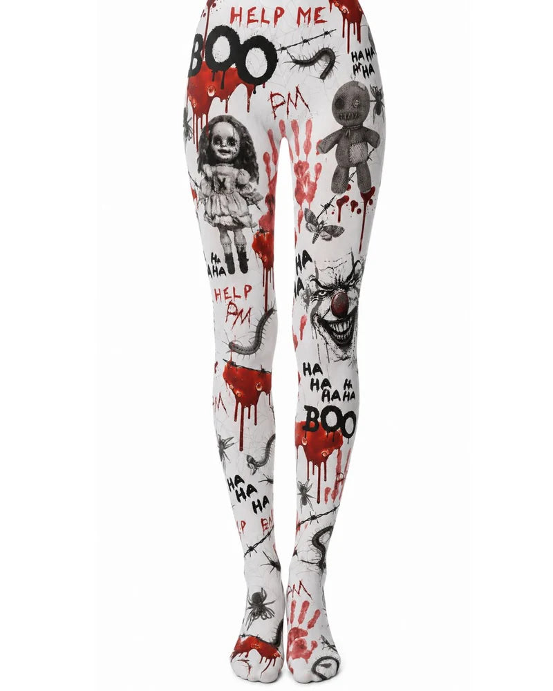 Weiße Strumpfhose Boo Printed Tights mit gruseligem Allover-Print von Pamela Mann