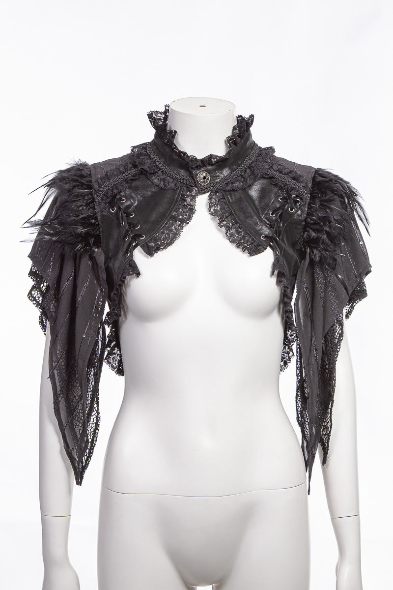 Schwarzer Bolero The Crow Bolero mit Fedeerdetails von RNG
