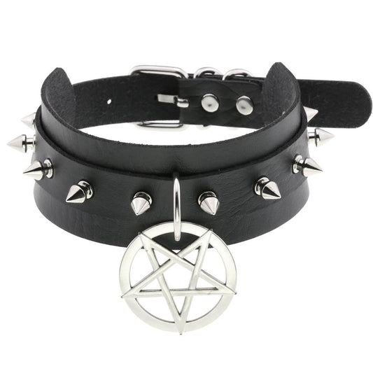 Vegan Choker Pentagram & Spikes