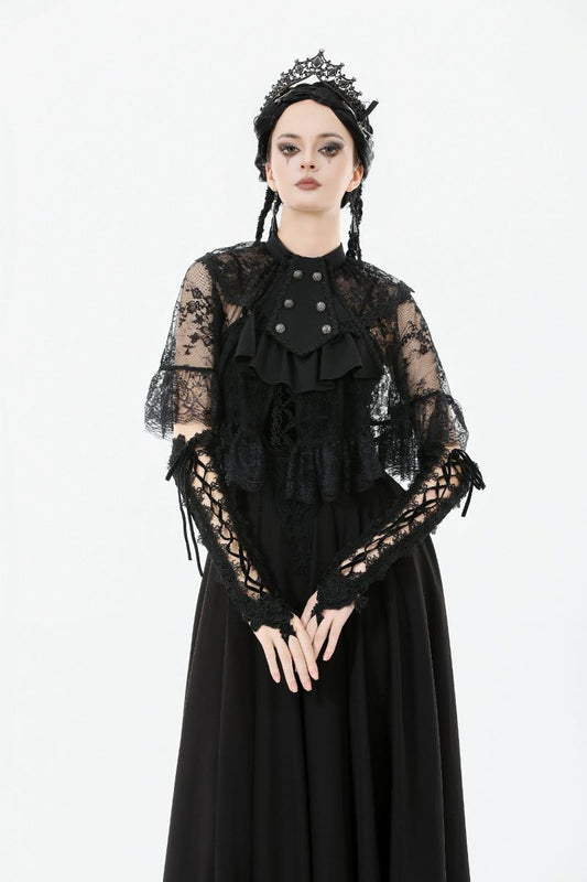 Schwarzer Umhang Vampires Academy Lace Capelet mit Spitzenverzierung von Dark In Love