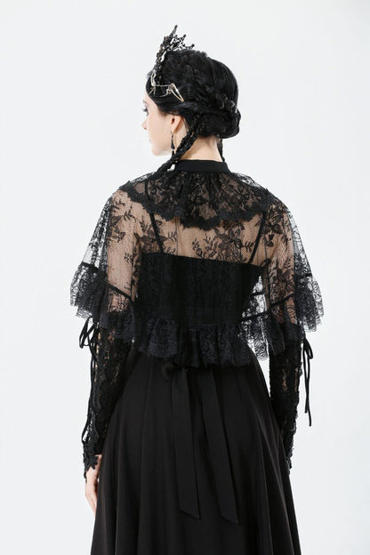 Schwarzer Umhang Vampires Academy Lace Capelet mit Spitzenverzierung von Dark In Love