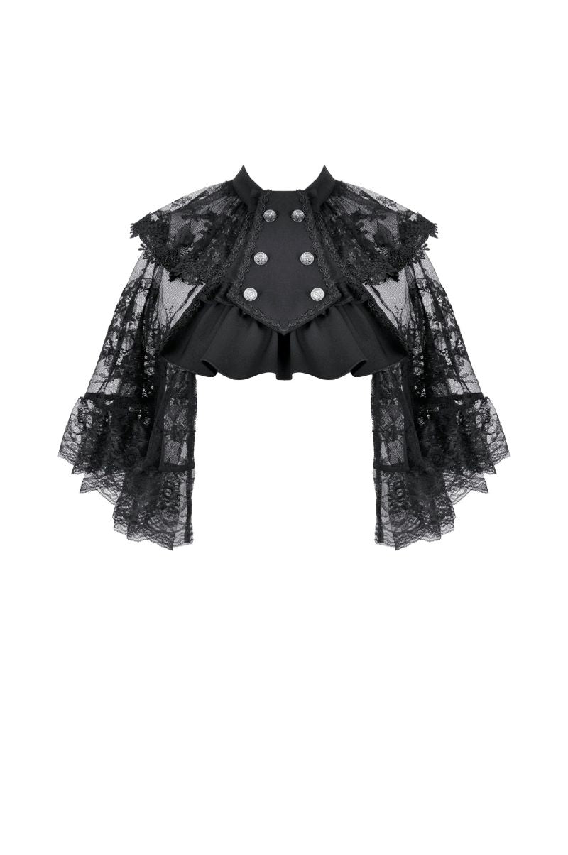 Schwarzer Umhang Vampires Academy Lace Capelet mit Spitzenverzierung von Dark In Love
