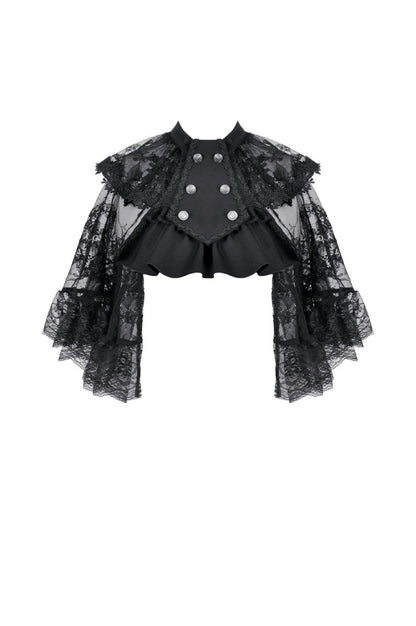 Schwarzer Umhang Vampires Academy Lace Capelet mit Spitzenverzierung von Dark In Love
