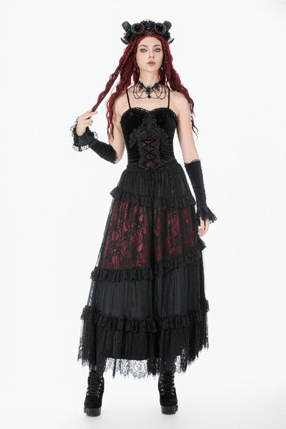 Schwarzes Shirt Vampyrean Top mit rotem Unterstoff und Spitzenelementen von Dark In Love