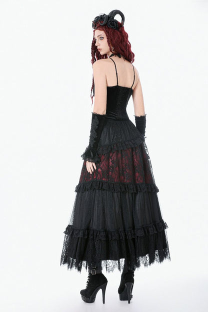 Schwarzes Shirt Vampyrean Top mit rotem Unterstoff und Spitzenelementen von Dark In Love
