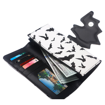 Weißes Portemonnaie LONG BATS WALLET White mit schwarzem Fledermausprint, sowie schwarzem Fledermausverschluss von Moon Attic