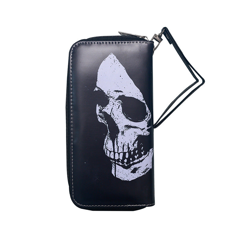 Großes, schwarzes Portemonnaie BIG SKULL WALLET mit großem Totenkopfprint von Moon Attic