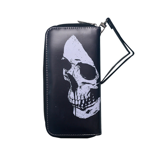Großes, schwarzes Portemonnaie BIG SKULL WALLET mit großem Totenkopfprint von Moon Attic