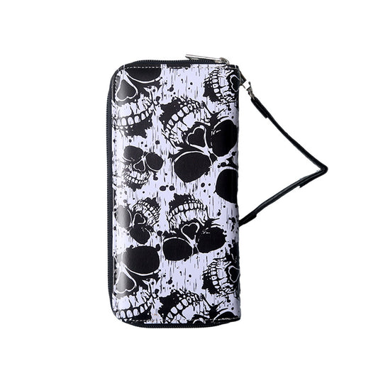 Großes, schwarzes Portemonnaie MANY SKULLS WALLET mit Allover-Totenkopfprint von Moon Attic