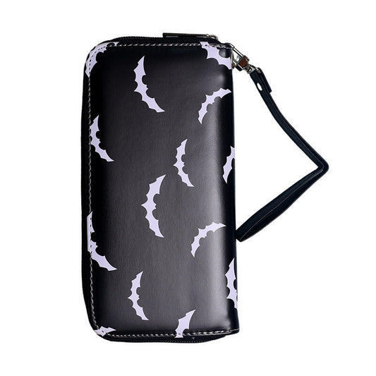 Großes, schwarzes Portemonnaie CUTE BATS WALLET mit Allover-Fledermausprint von Moon Attic