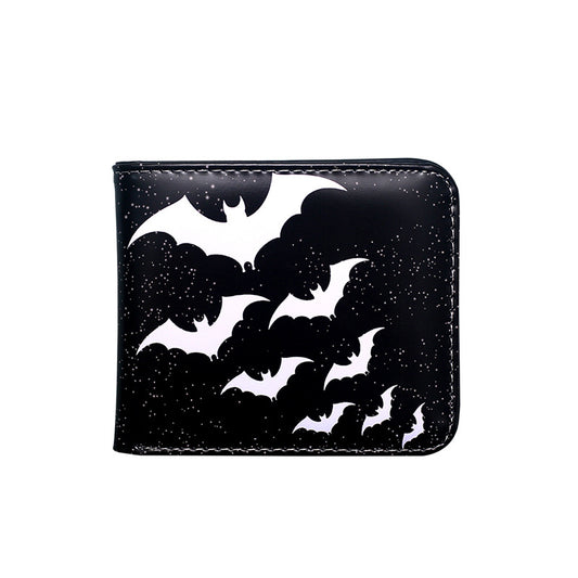 Kleines, schwarzes Portemonnaie SMALL BATS WALLET mit weißem Fledermausprint von Moon Attic
