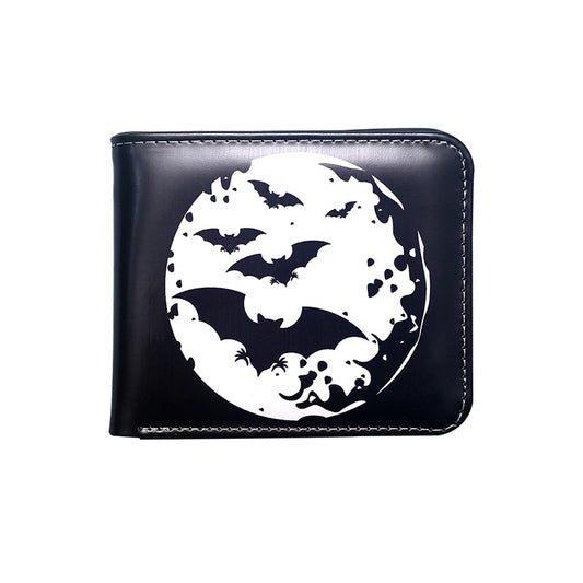 Kleines, schwarzes Portemonnaie SMALL BATS AND MOON WALLET mit weißem Fledermausprint von Moon Attic