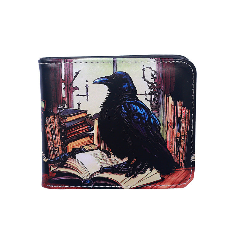 Kleines, schwarzes Portemonnaie SMALL RAVEN WALLET im buntem Design von Moon Attic