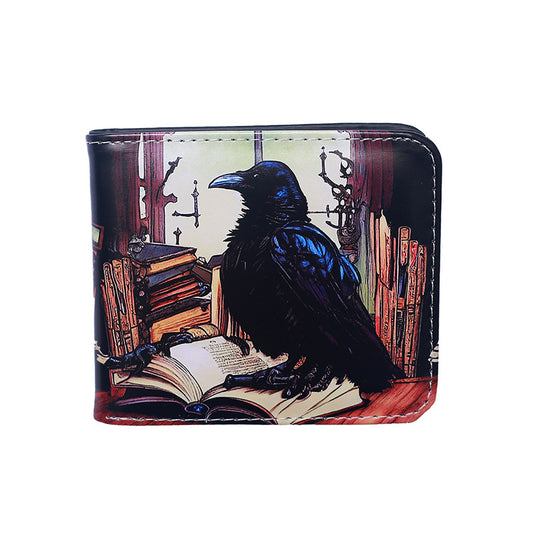 Kleines, schwarzes Portemonnaie SMALL RAVEN WALLET im buntem Design von Moon Attic