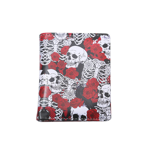 Kleines Portemonnaie ROSES AND SKULLS WALLET mit Skelett- und Rosenprint von Moon Attic